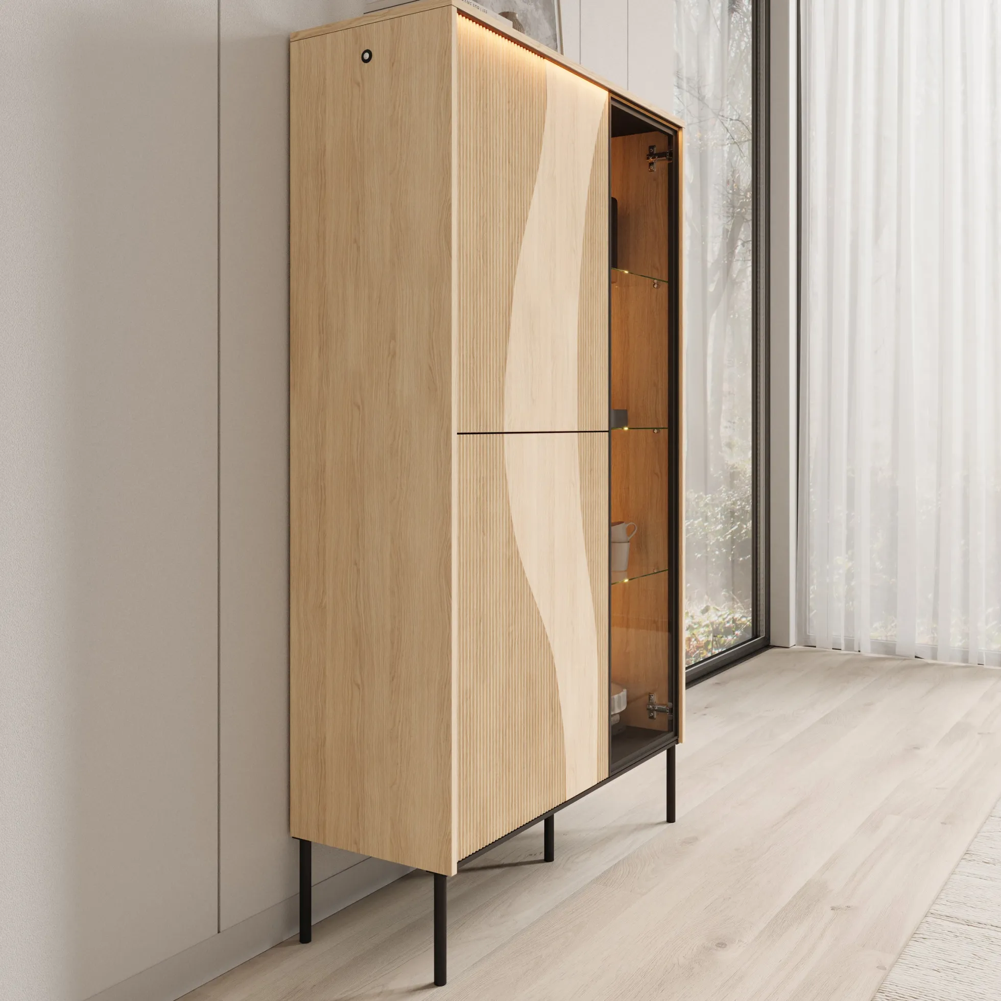 Fontello - Vitrinekast - Eikenpatroon - 92x34x157 cm