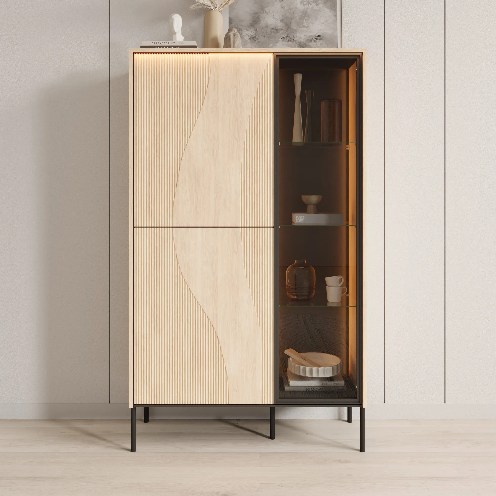 Fontello - Vitrinekast - Eikenpatroon - 92x34x157 cm