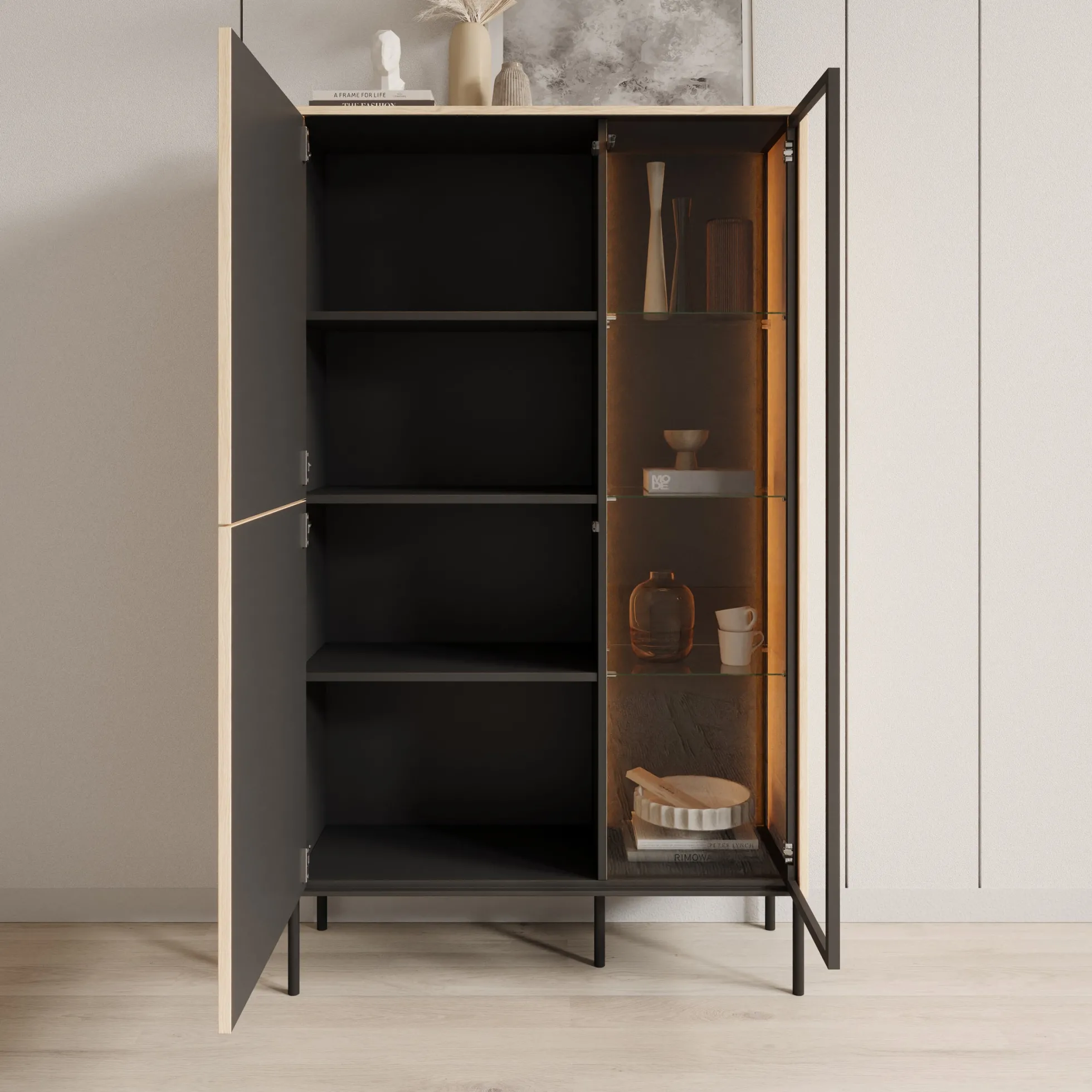 Fontello - Vitrinekast - Eikenpatroon - 92x34x157 cm