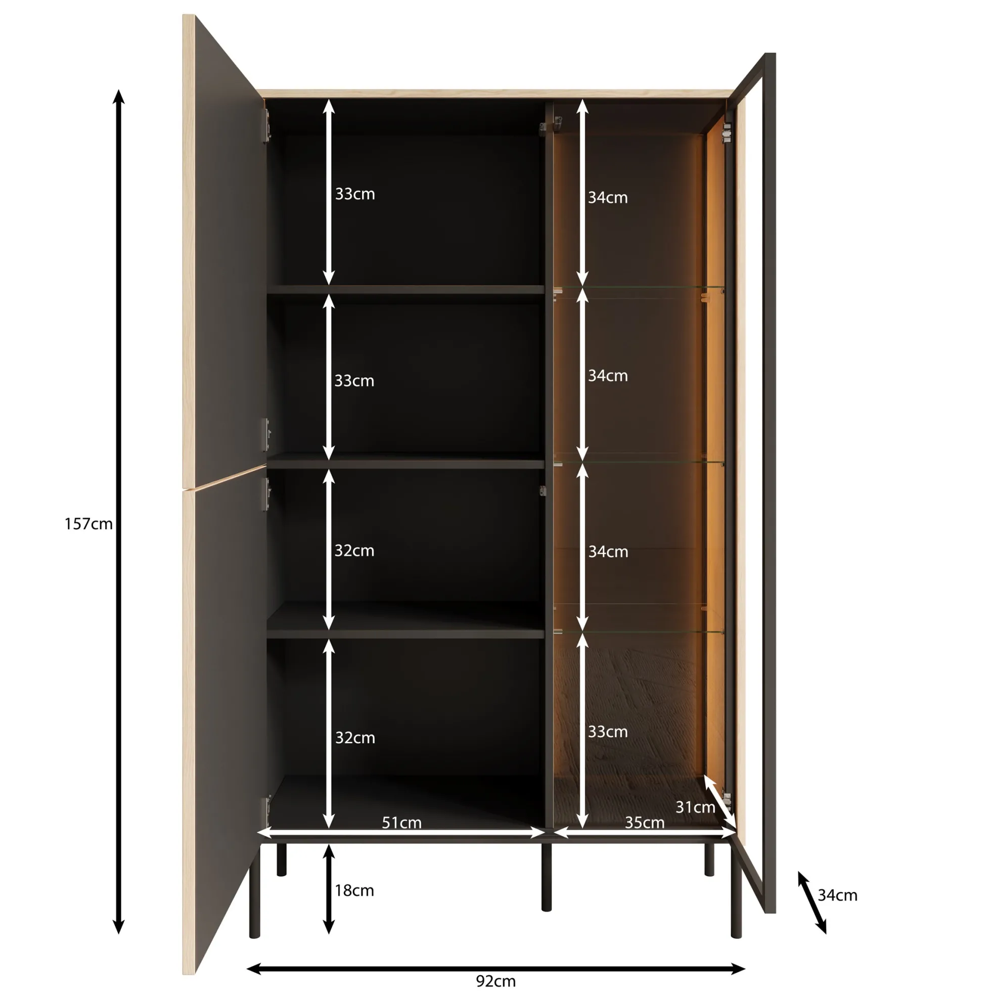 Fontello - Vitrinekast - Eikenpatroon - 92x34x157 cm