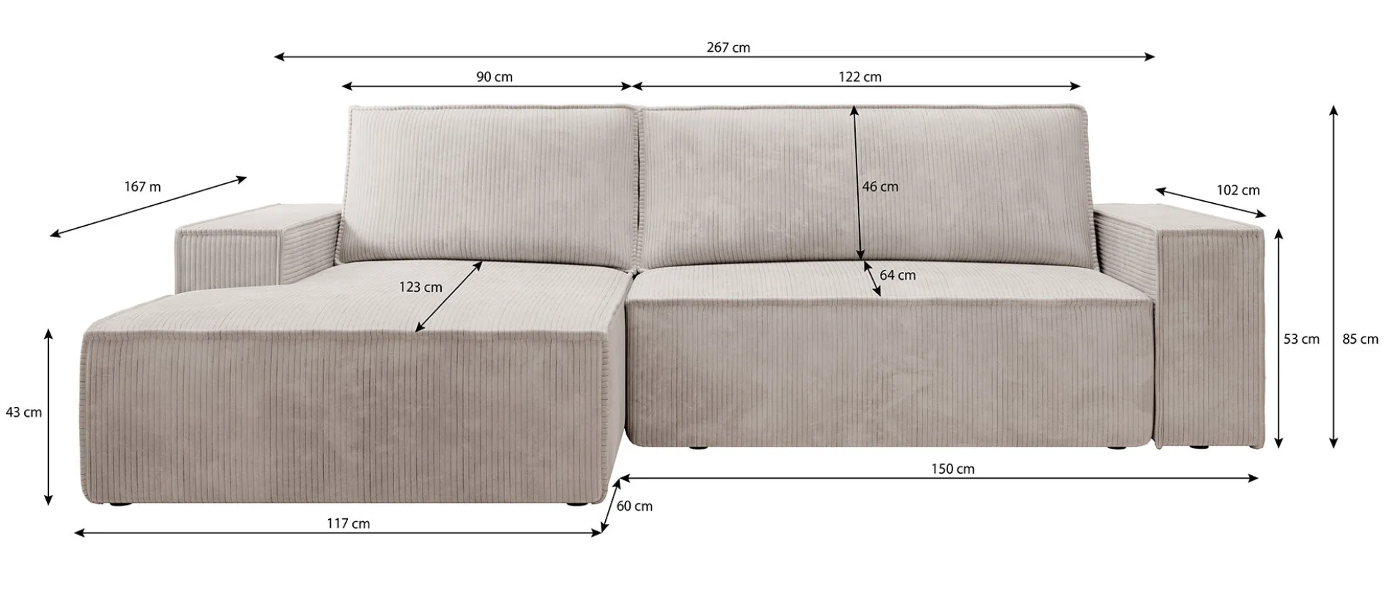 Foster - Hoekbank - Beige Ribstof - Links