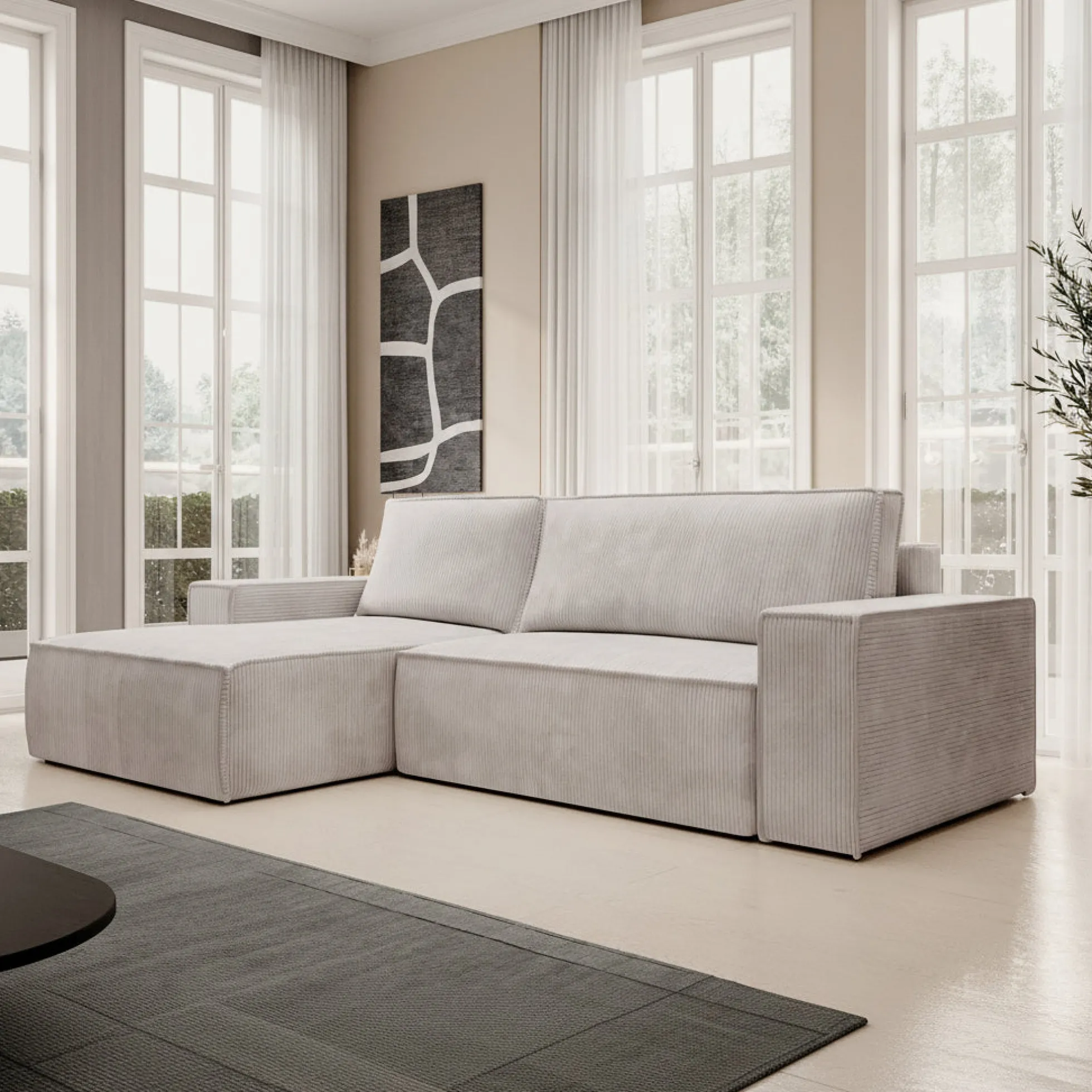Foster - Hoekbank - Beige Ribstof - Links