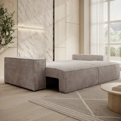 Foster - 3-zitsbank met slaapfunctie - Ribstof beige - 257x102x85 cm
