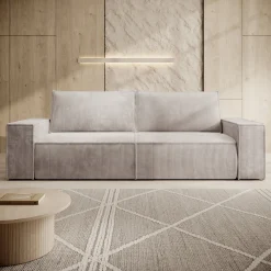 Foster - 3-zitsbank met slaapfunctie - Ribstof beige - 257x102x85 cm