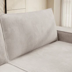 Foster - 3-zitsbank met slaapfunctie - Ribstof beige - 257x102x85 cm