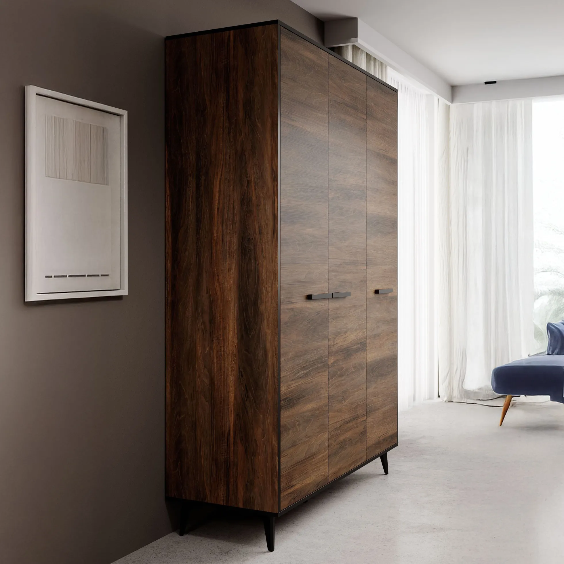 Frey - Kledingkast 3-deurs - Donker eiken - 135x50x200 cm
