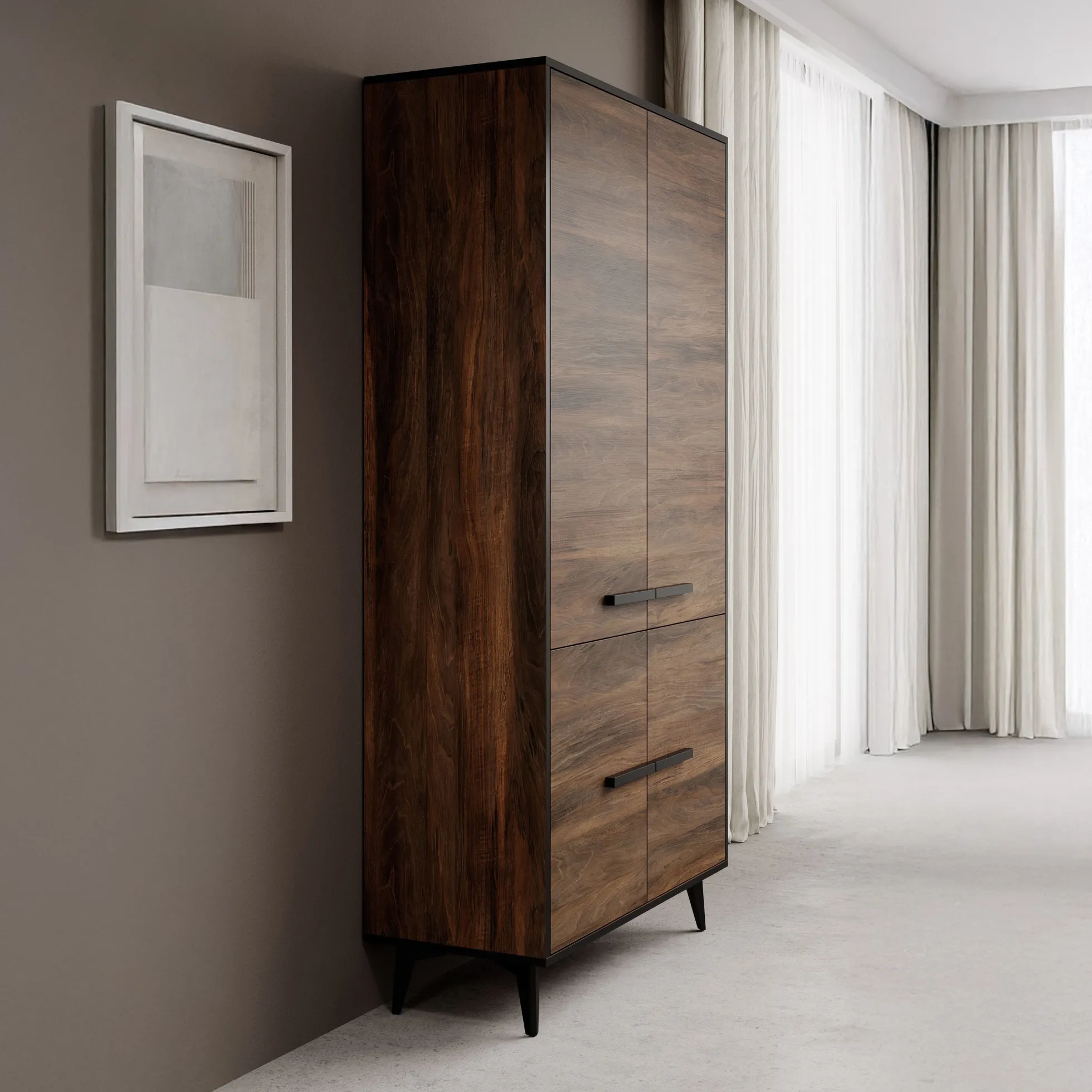 Frey - Kledingkast 4-deurs - Donker eiken - 92x40x185 cm