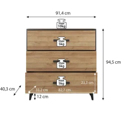 Frey - Ladekast - Donker eiken/zwart - 91x40x95 cm
