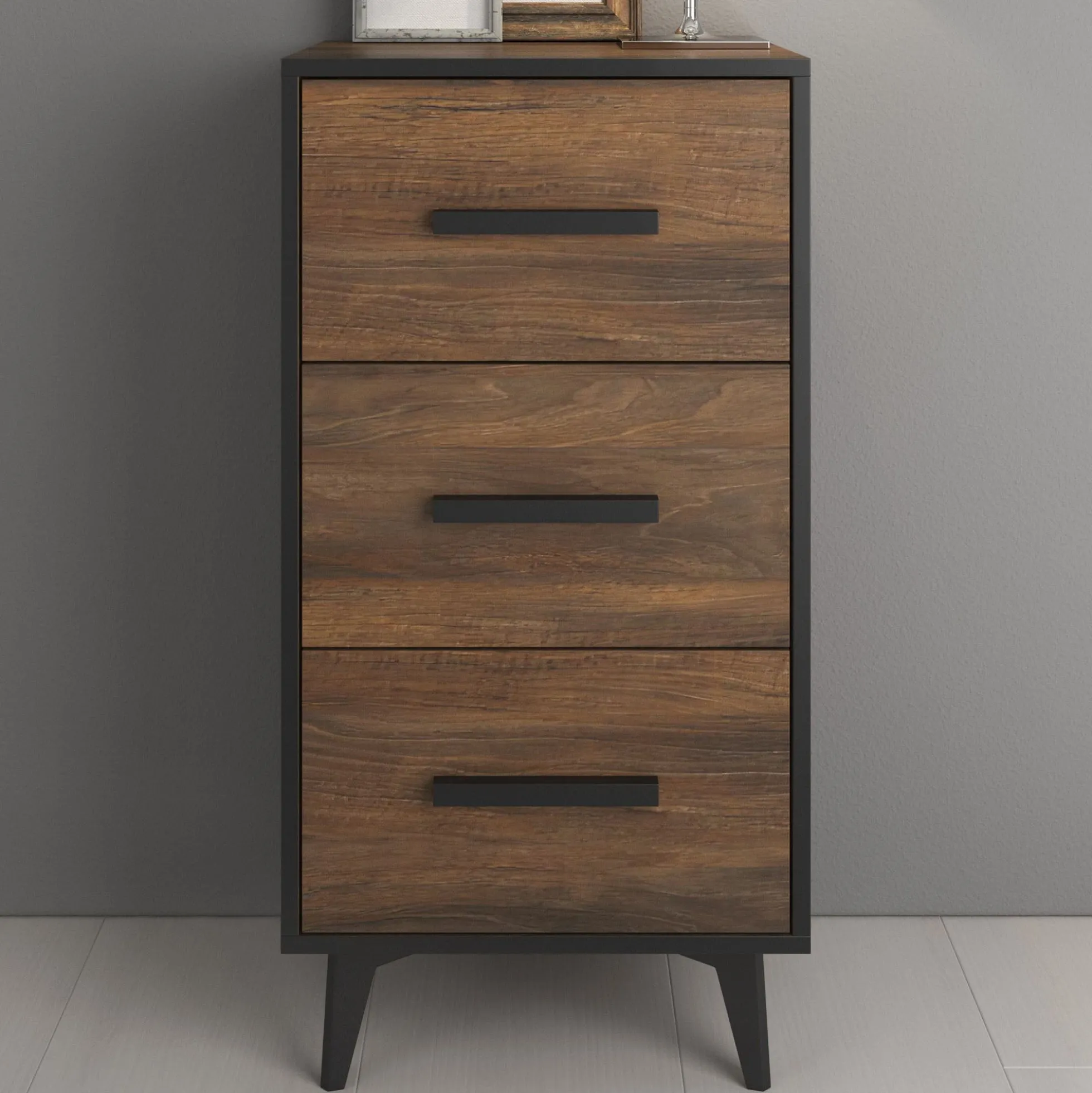 Frey - Ladekast - Donker eiken/zwart - 47x40x95 cm