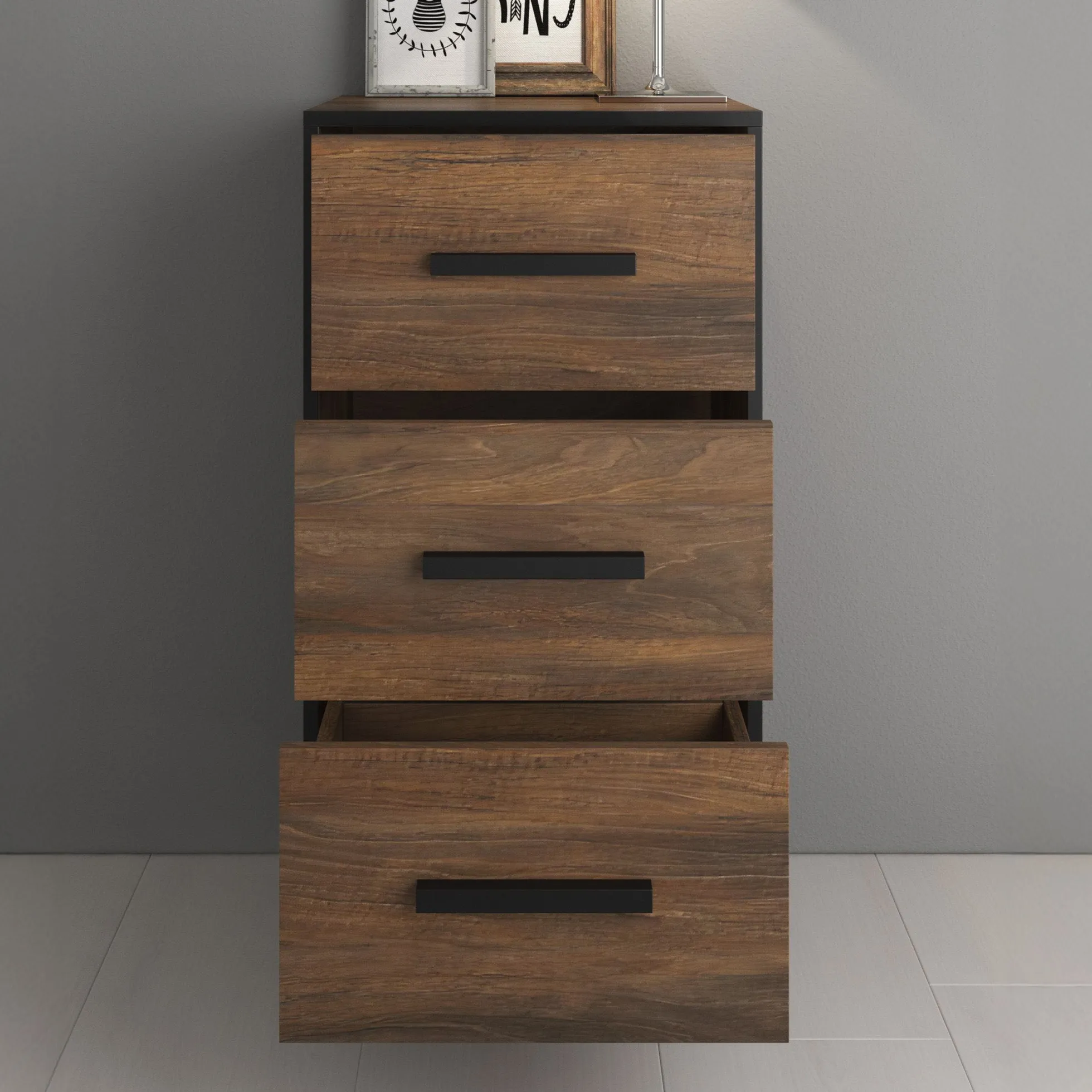 Frey - Ladekast - Donker eiken/zwart - 47x40x95 cm