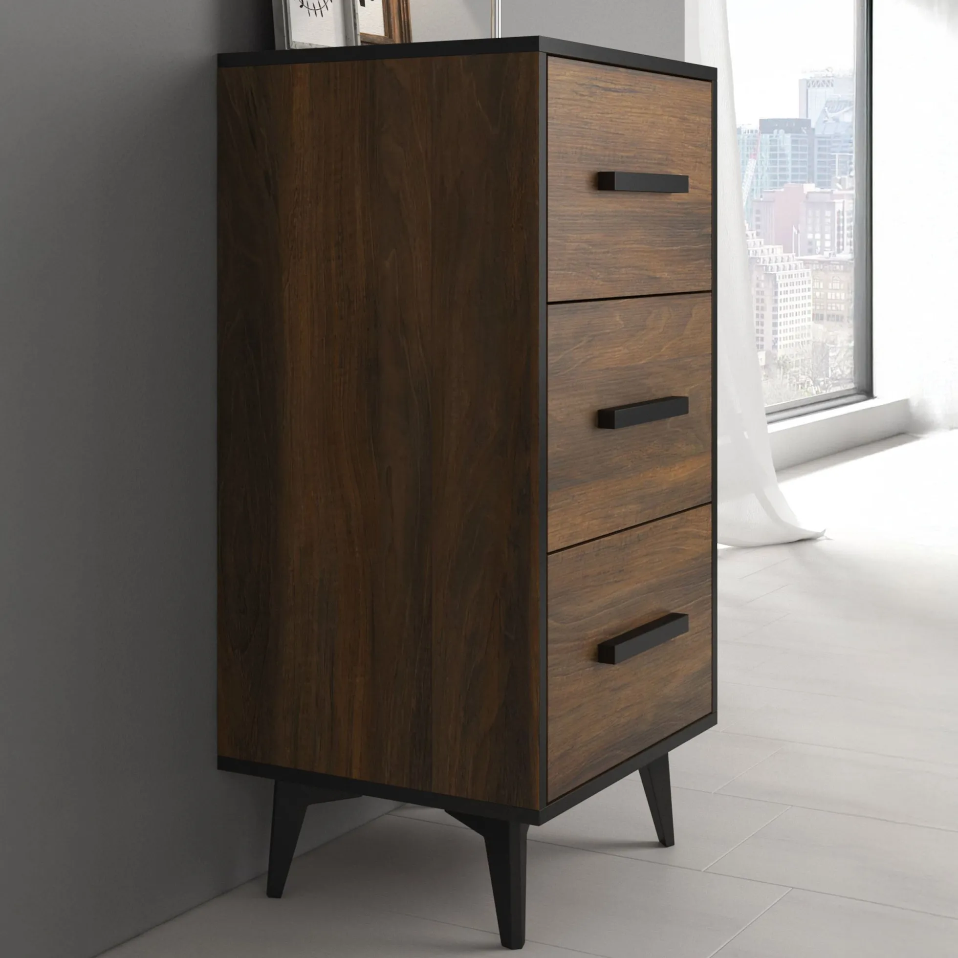 Frey - Ladekast - Donker eiken/zwart - 47x40x95 cm