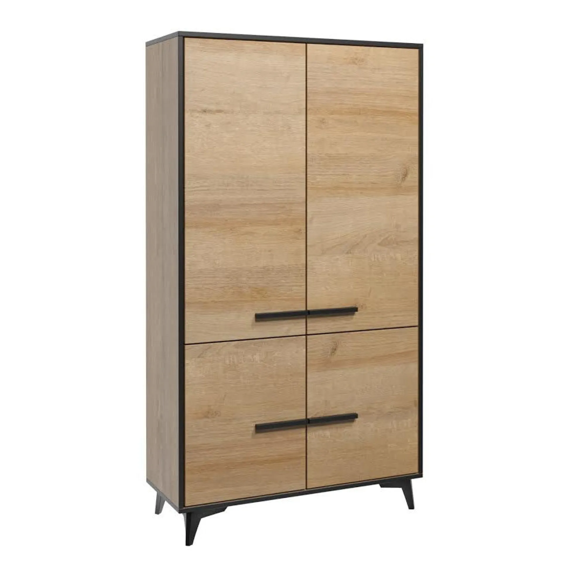 Frey - Opbergkast 4 deuren - Licht eiken/zwart - 91x40x185 cm