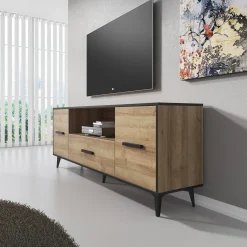 Frey - TV-Meubel - Licht eiken/zwart - 179x40x687 cm