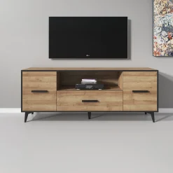Frey - TV-Meubel - Licht eiken/zwart - 179x40x687 cm