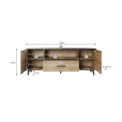 Frey - TV-Meubel - Licht eiken/zwart - 179x40x687 cm