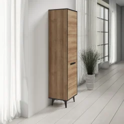 Frey - Vitrinekast - Licht eiken - Zwart - 47x40x185 cm