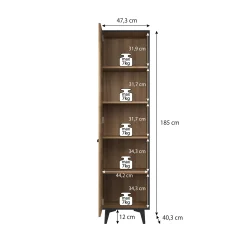 Frey - Vitrinekast - Licht eiken - Zwart - 47x40x185 cm