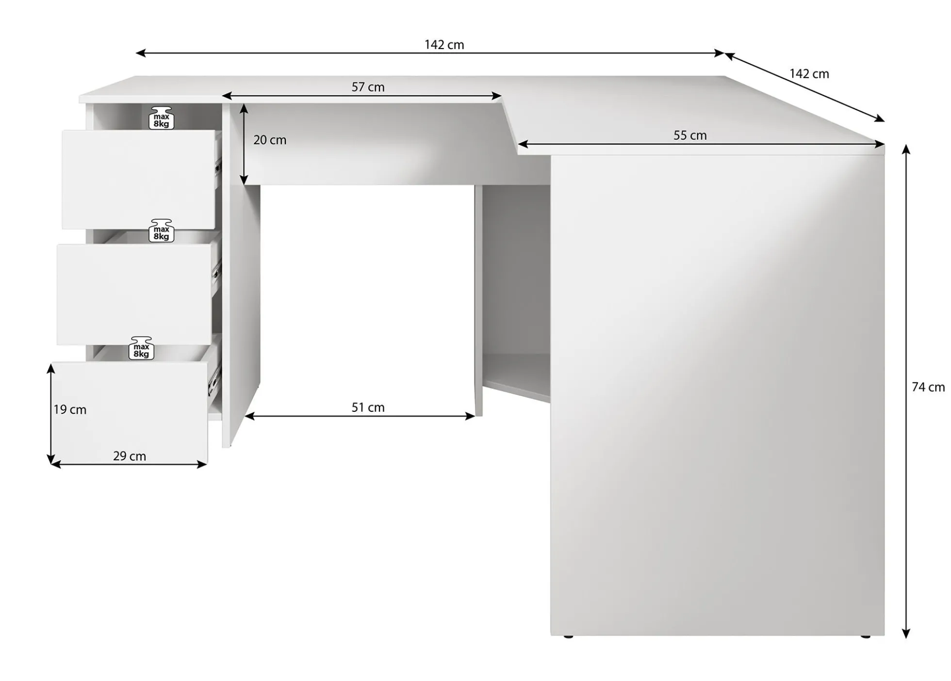 Fuenta - Bureau - Wit - 142x142 cm