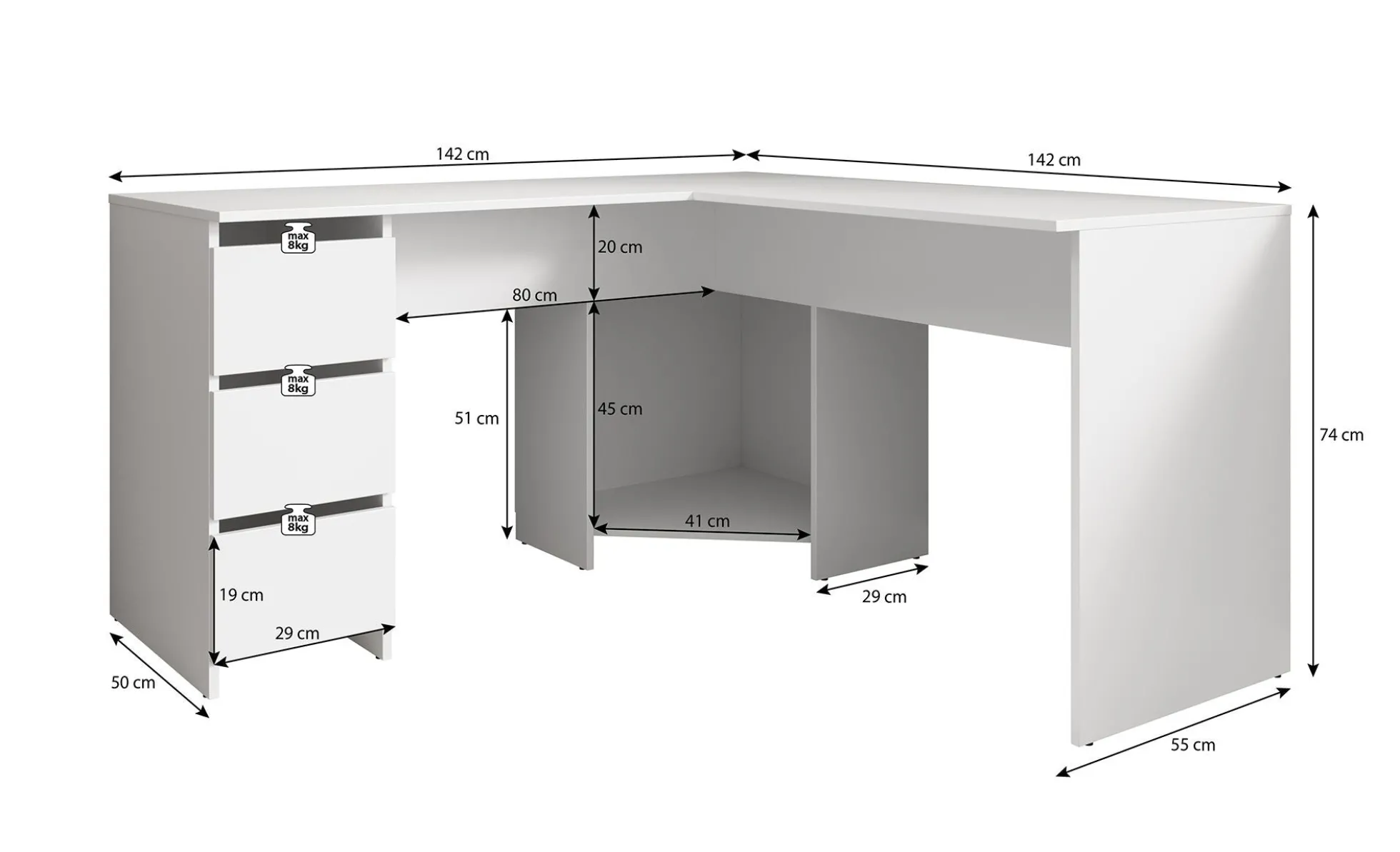 Fuenta - Bureau - Wit - 142x142 cm