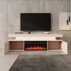 Galan - TV-Meubel met sfeerhaard - Beige - 190x39x54 cm