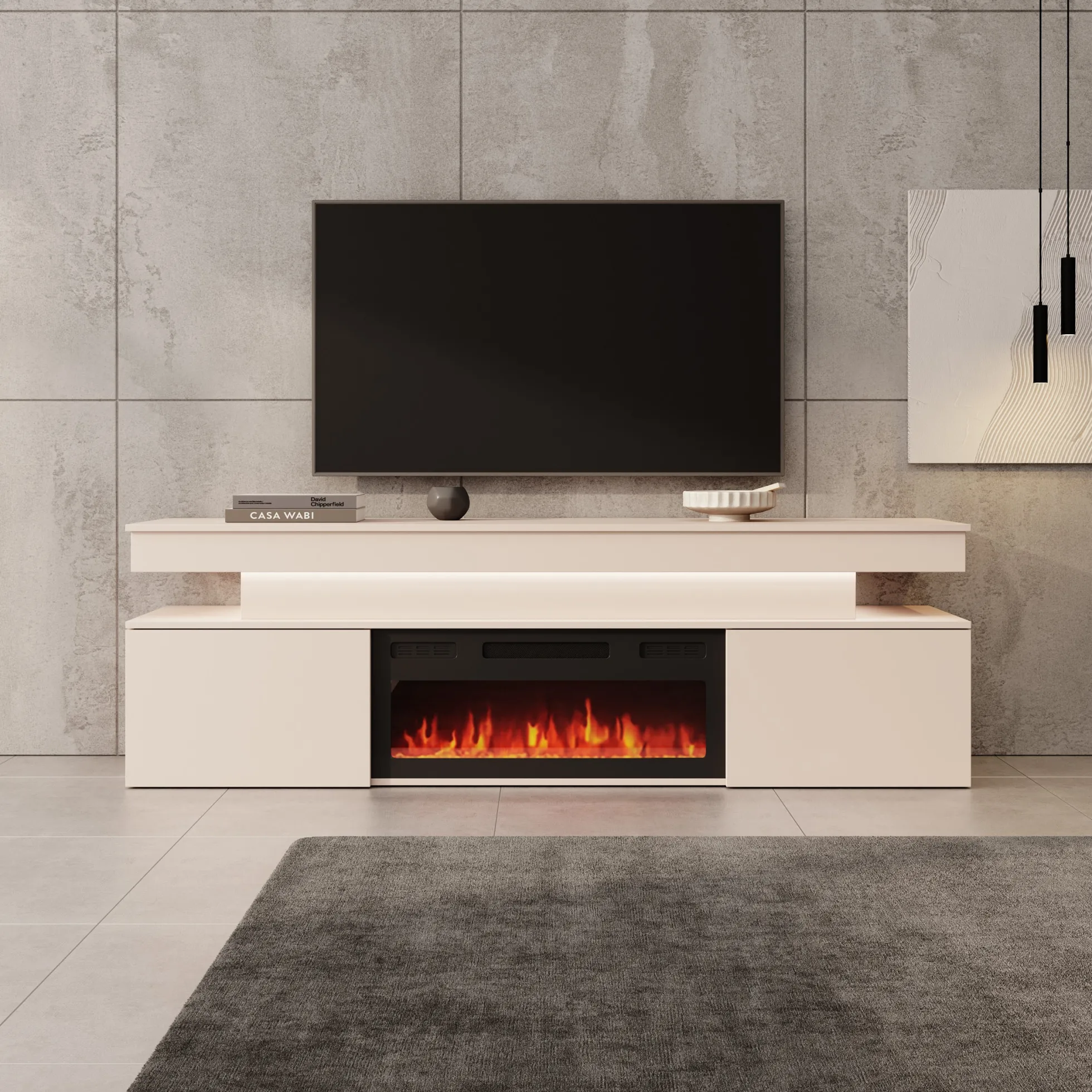 Galan - TV-Meubel met sfeerhaard - Beige - 190x39x54 cm
