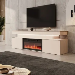 Galan - TV-Meubel met sfeerhaard - Beige - 190x39x54 cm
