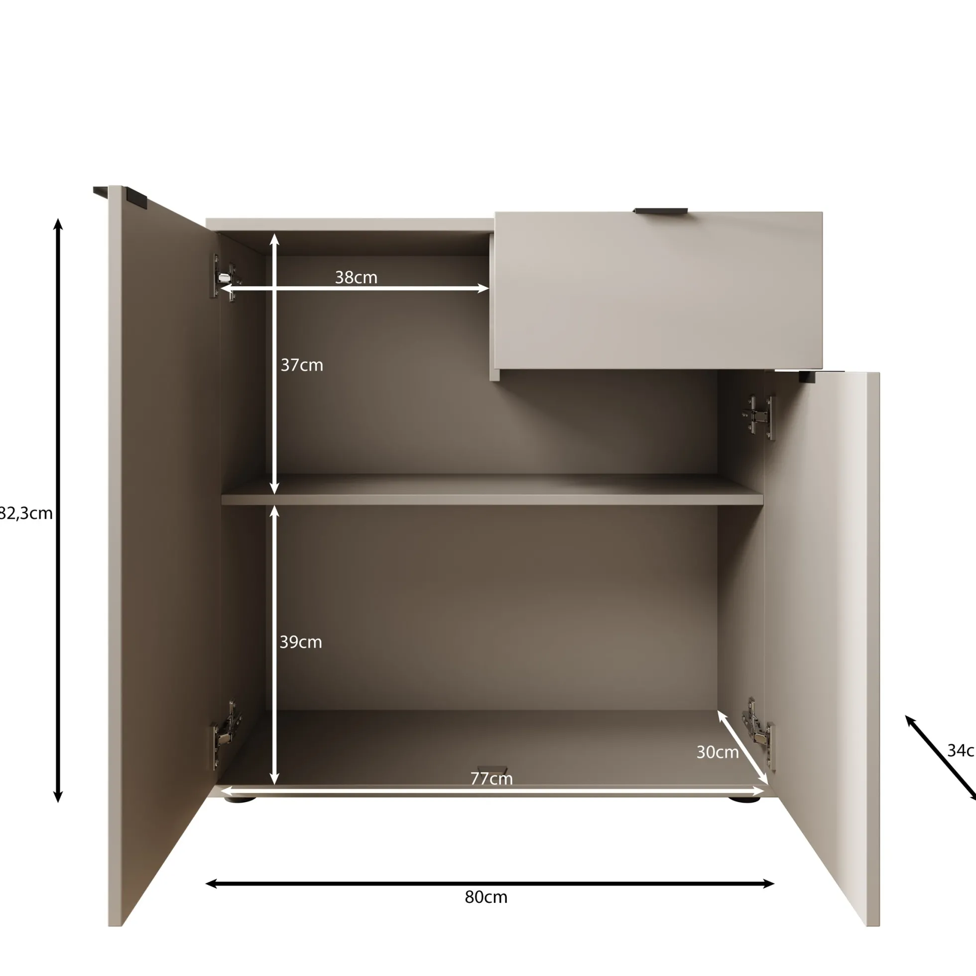 Galeno 2 - Dressoir - Lichtgrijs - 80x34x82 cm