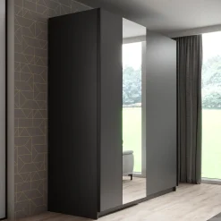 Ganaro - Kledingkast met spiegel - Grijs - 180x62x198 cm