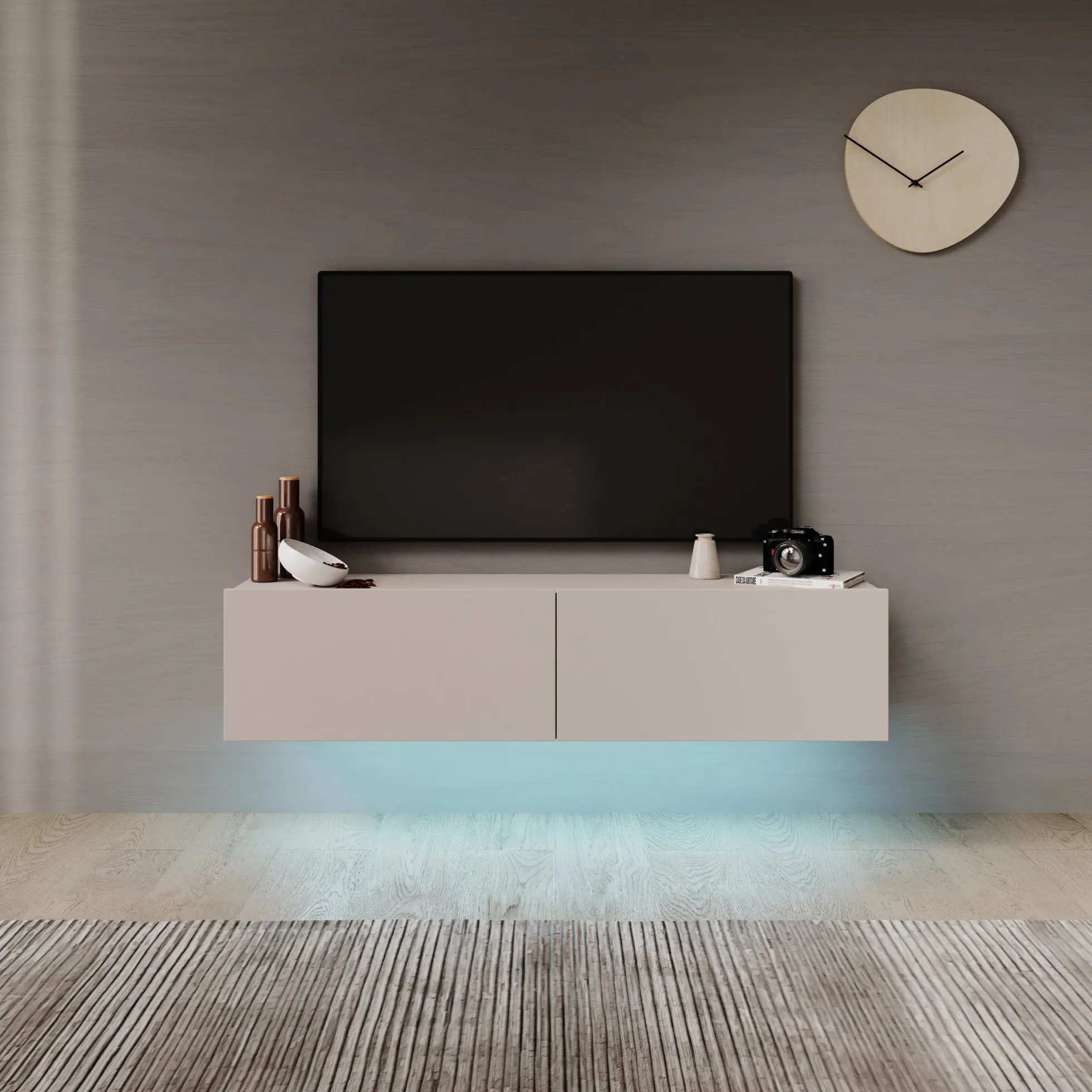 Gelvio - TV-Meubel met LED - Beige - 144x32x32 cm