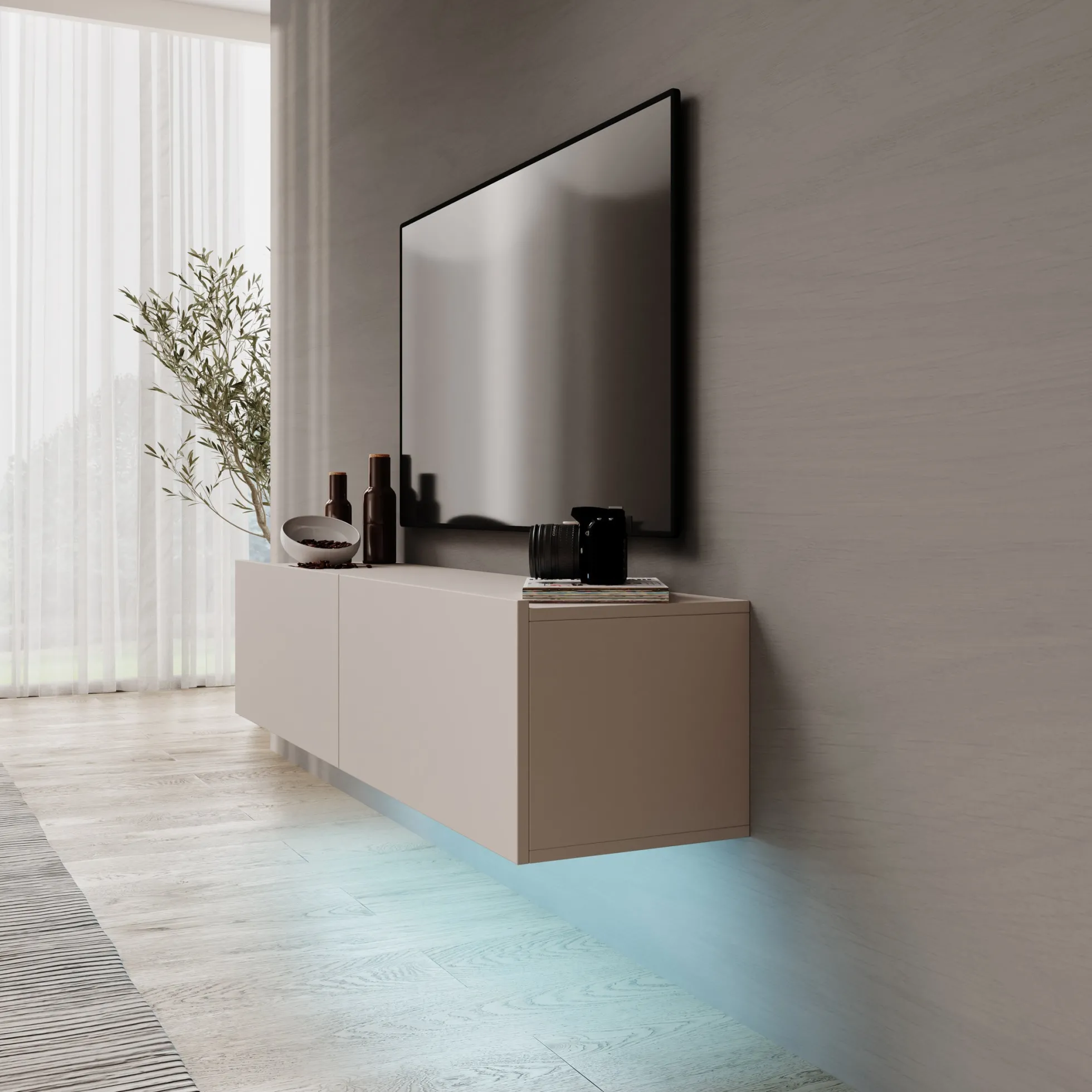 Gelvio - TV-Meubel met LED - Beige - 144x32x32 cm
