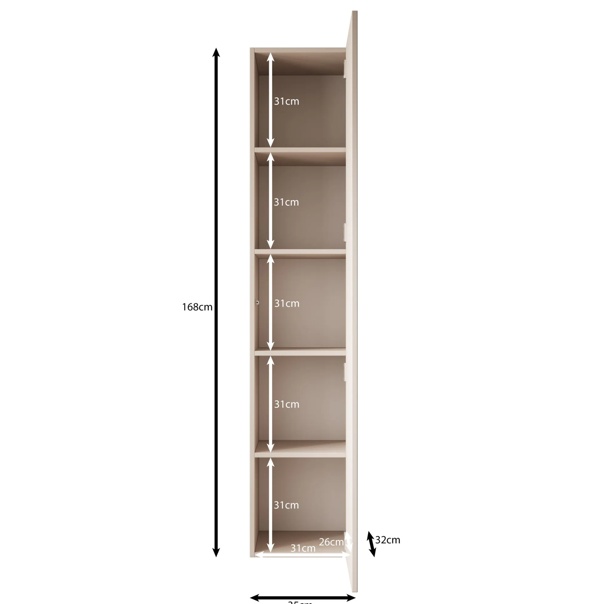 Gelvio - Vitrinekast - Beige - 35x32x168 cm