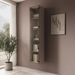 Gelvio - Vitrinekast met glas - Beige - 35x32x168 cm