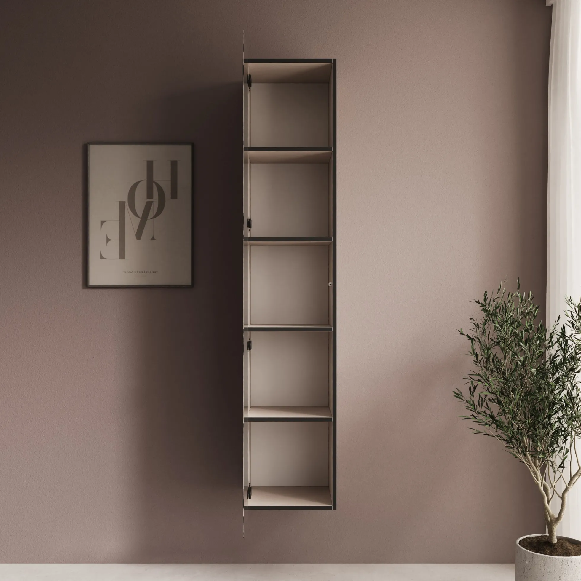 Gelvio - Vitrinekast met glas - Beige - 35x32x168 cm