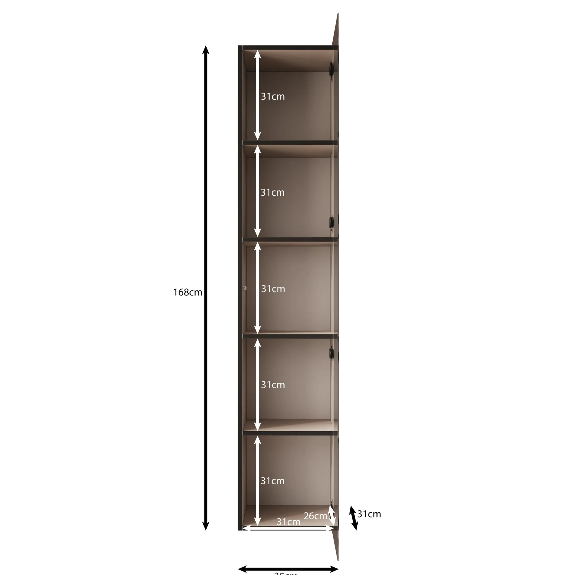 Gelvio - Vitrinekast met glas - Beige - 35x32x168 cm