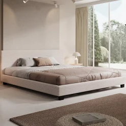 George - Tweepersoonsbed - Ribstof beige - 180x200x78 cm