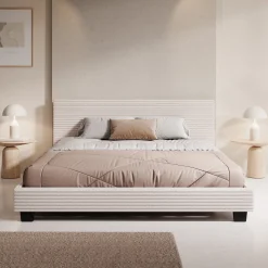 George - Tweepersoonsbed - Ribstof beige - 160x200x78 cm