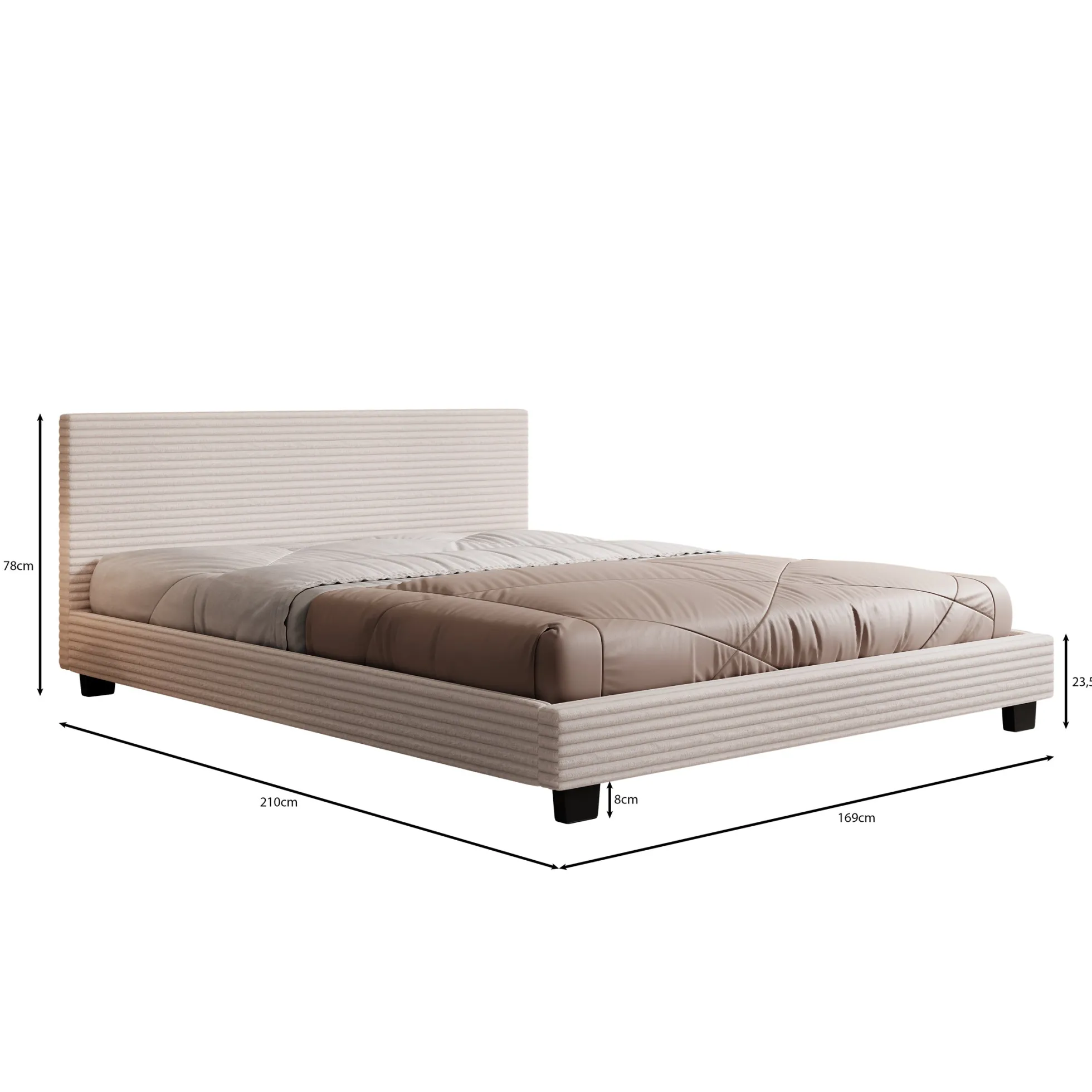 George - Tweepersoonsbed - Ribstof beige - 160x200x78 cm