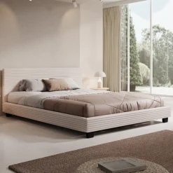 George - Tweepersoonsbed - Ribstof beige - 160x200x78 cm