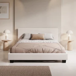 George - Tweepersoonsbed - Ribstof beige - 140x200x78 cm