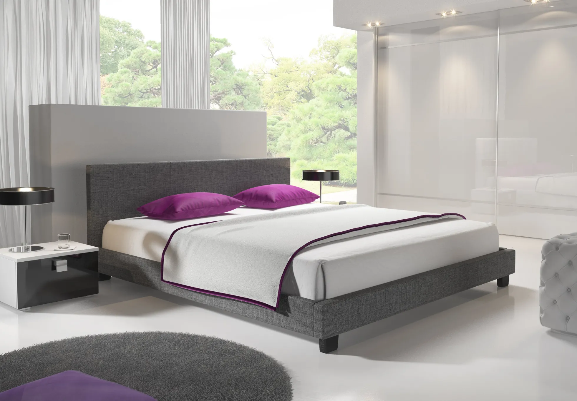 George - Tweepersoonsbed - Stof grijs - 140x200 cm
