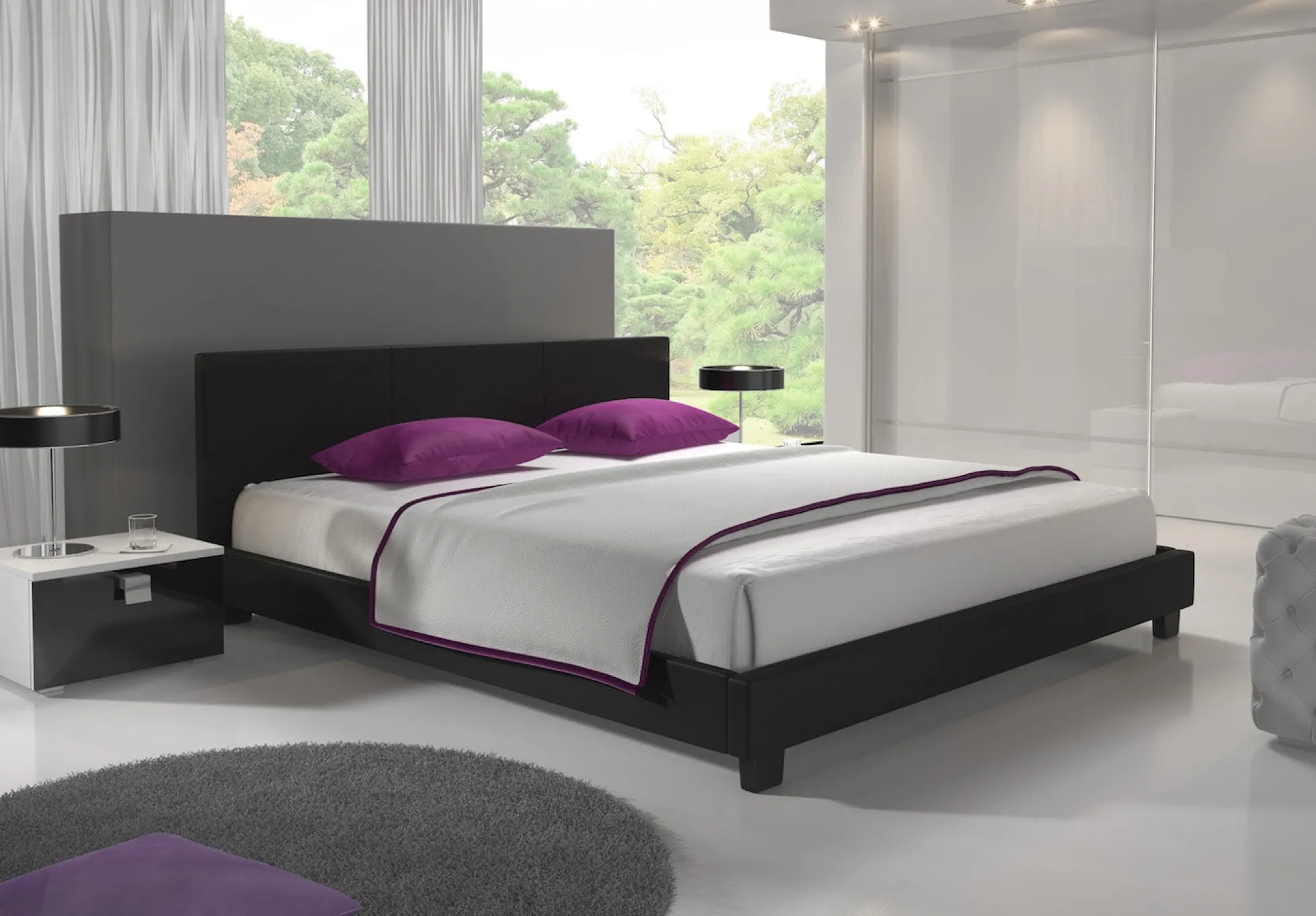 George - Tweepersoonsbed - Kunstleer zwart - 160x200 cm