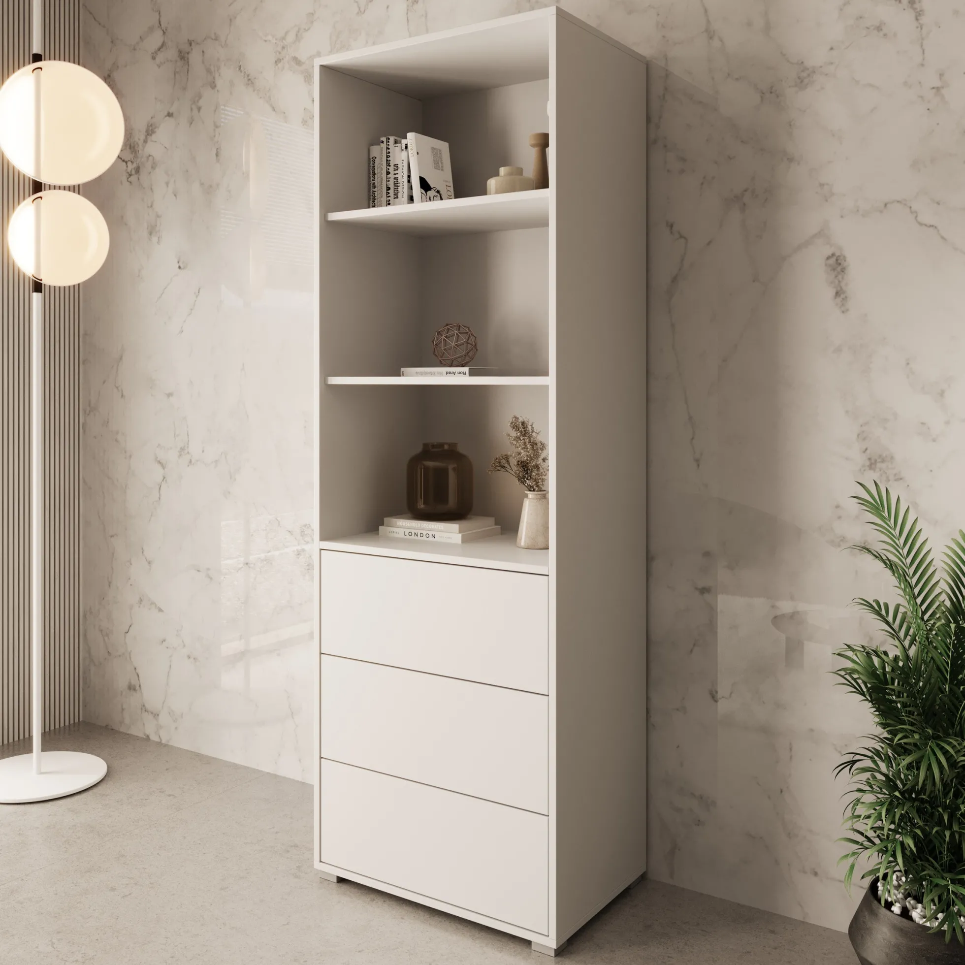 Gideon - Boekenkast - Wit - 60x40x178 cm