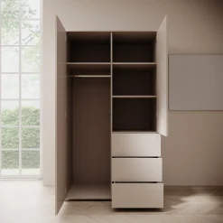 Gideon - Kledingkast met spiegel - Beige - 100x59x178 cm