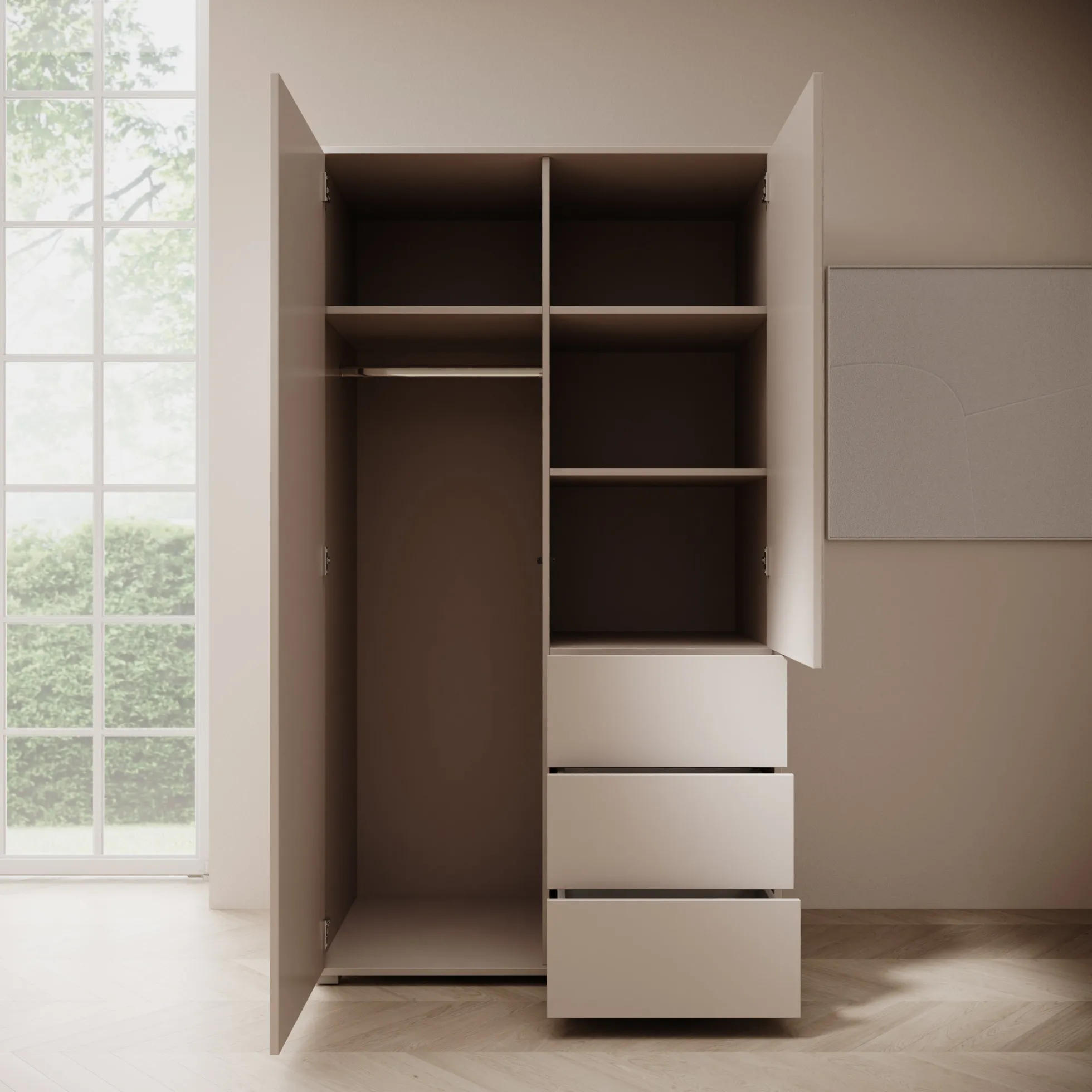 Gideon - Kledingkast met spiegel - Beige - 100x59x178 cm