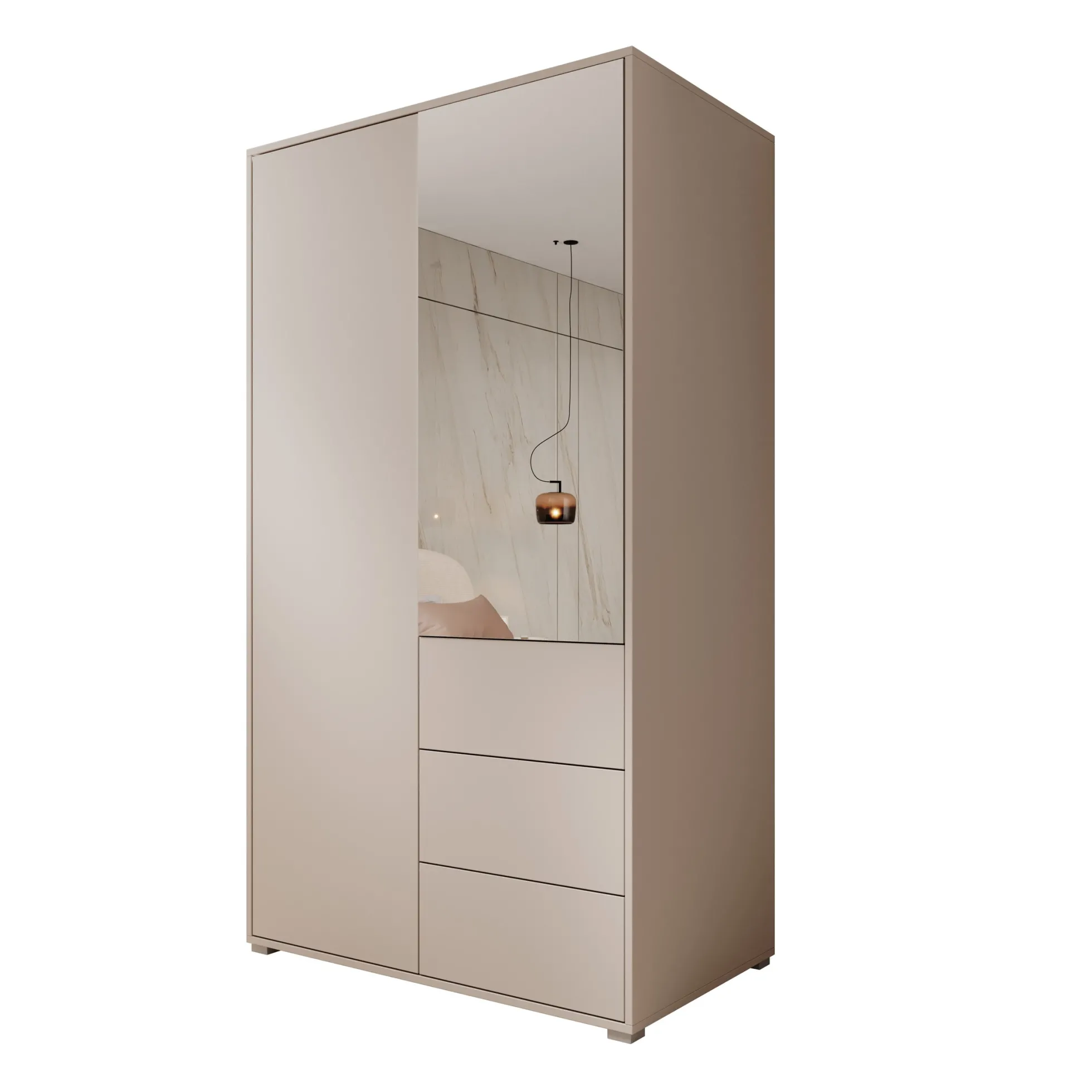 Gideon - Kledingkast met spiegel - Beige - 100x59x178 cm