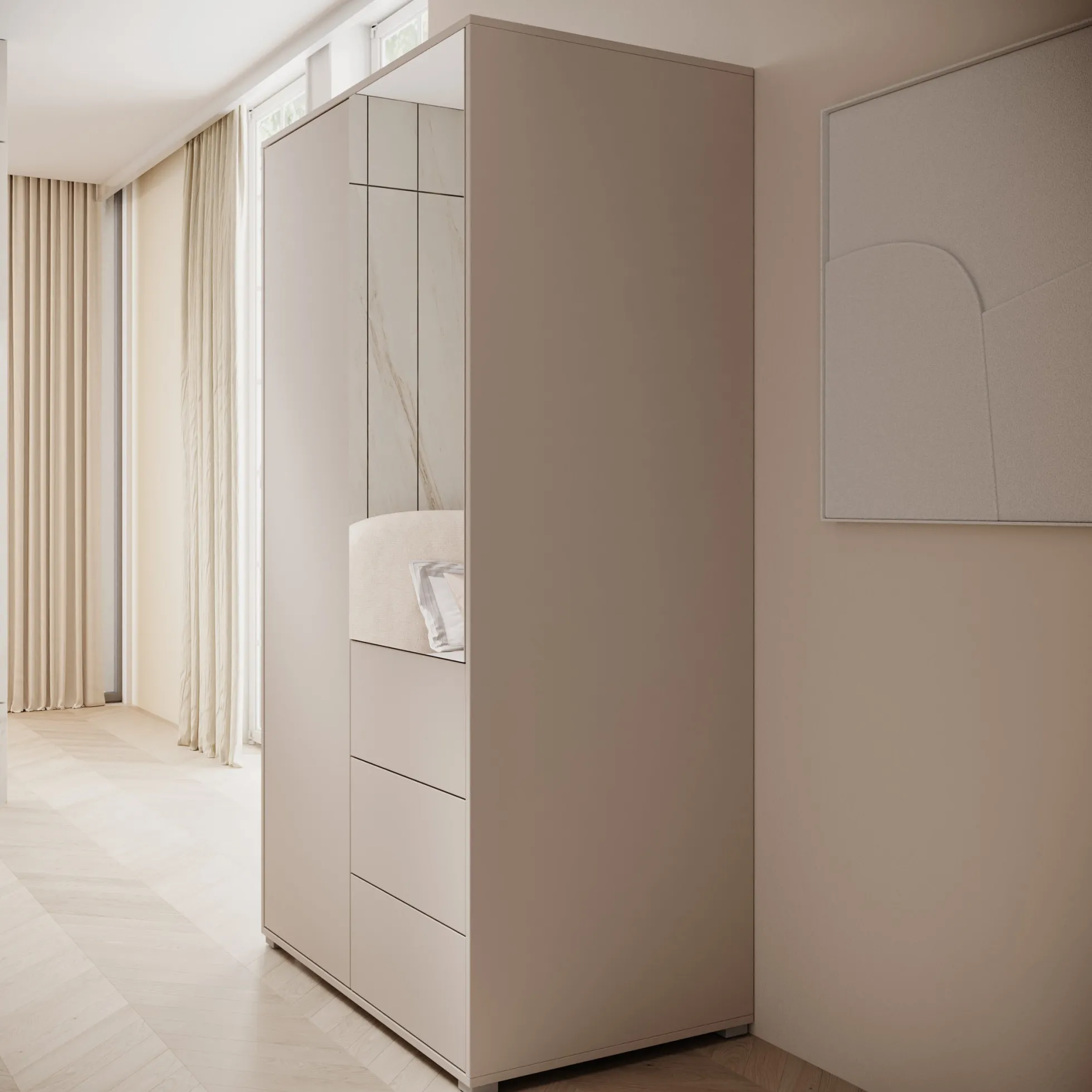 Gideon - Kledingkast met spiegel - Beige - 100x59x178 cm