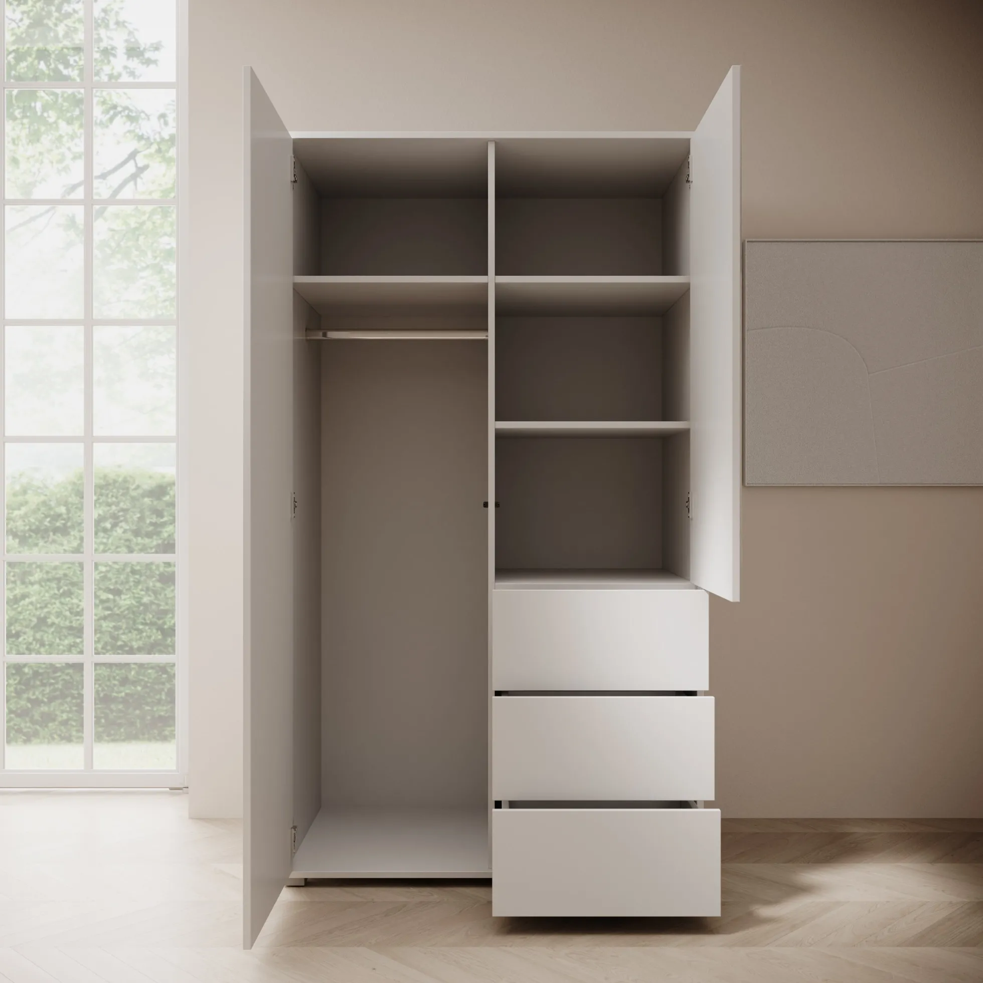 Gideon - Kledingkast met spiegel - Wit - 100x59x178 cm