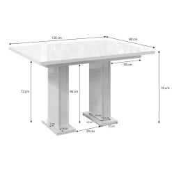 Glamour - Eetkamertafel - Wit - 120x80x76 cm