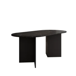 Glenne - Eetkamertafel ovaal - Zwart marmerlook - 185x90x75 cm