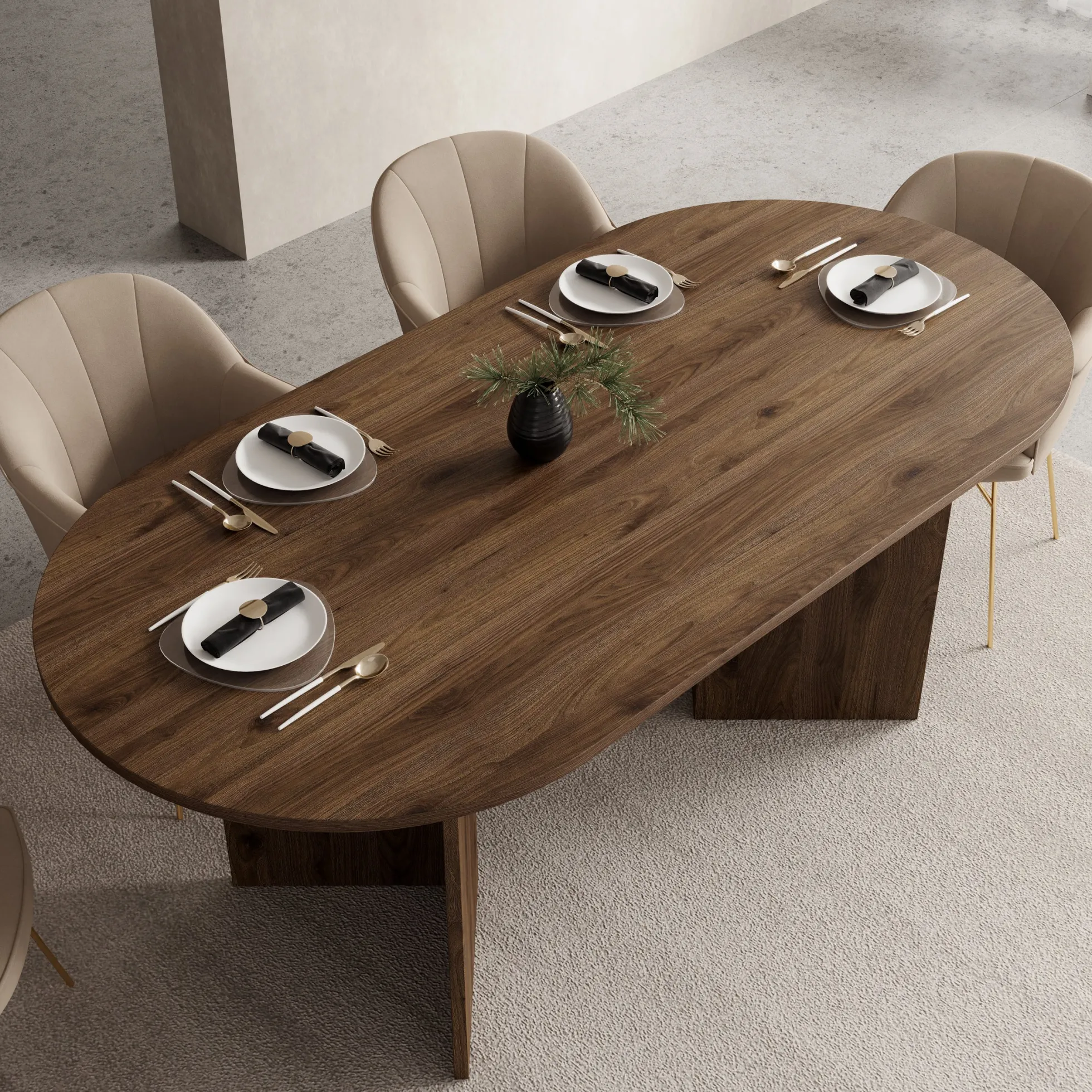 Glenne - Eetkamertafel ovaal - Donker eiken patroon - 185x90x75 cm